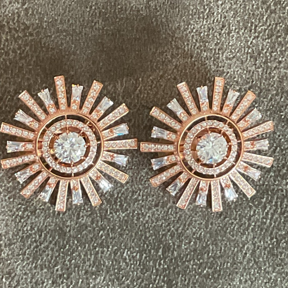 Swarovski  Clip On Rose Gold & white Sunburst Earrings
